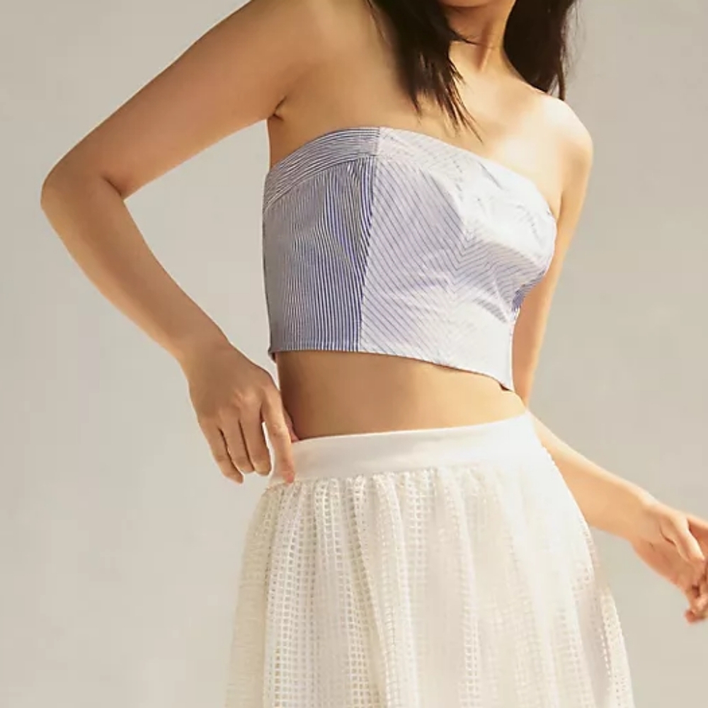 Anthropologie striped crop tube top, medium, white/blue